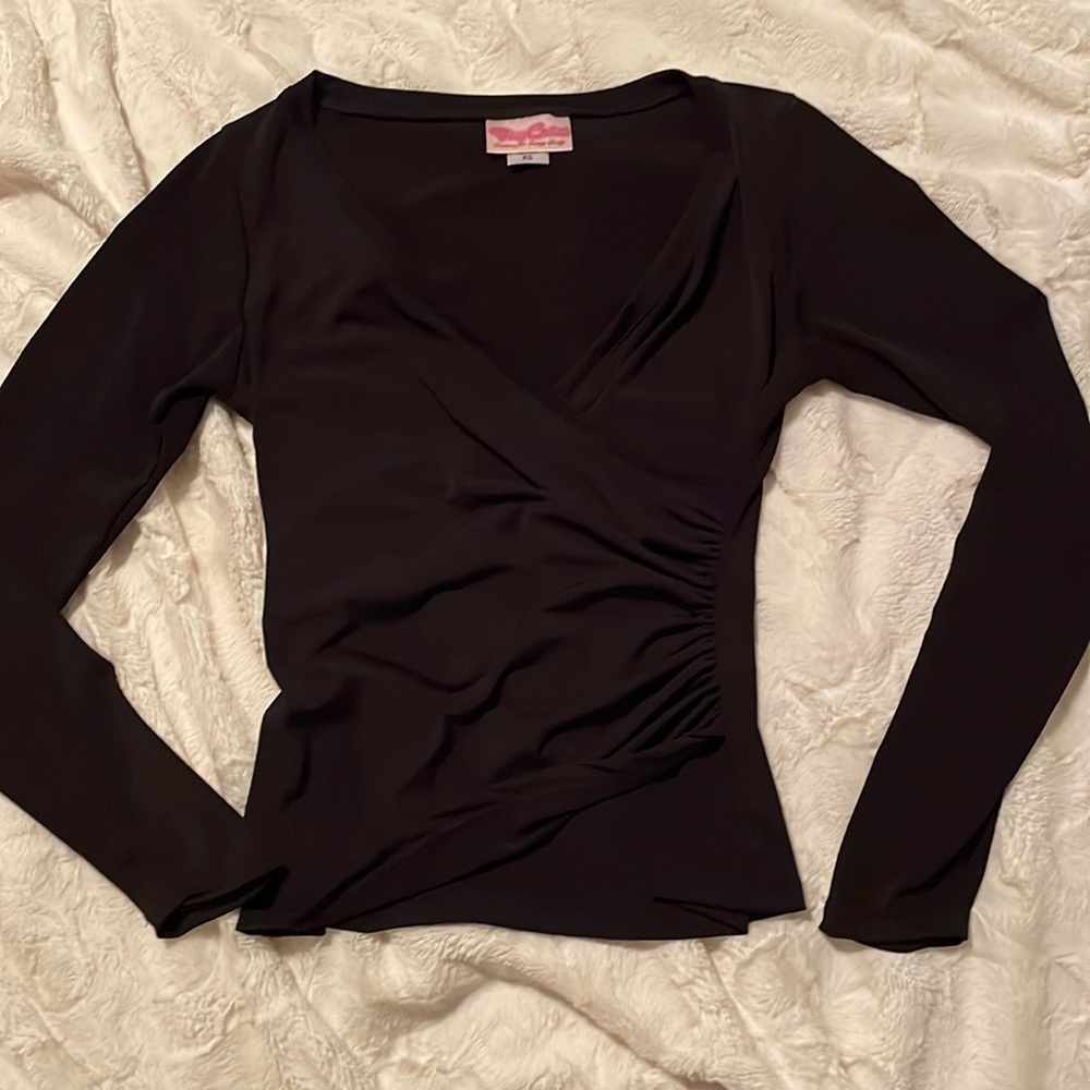 Pinup Couture Faux Wrap V-Neck Long Sleeve Top XS